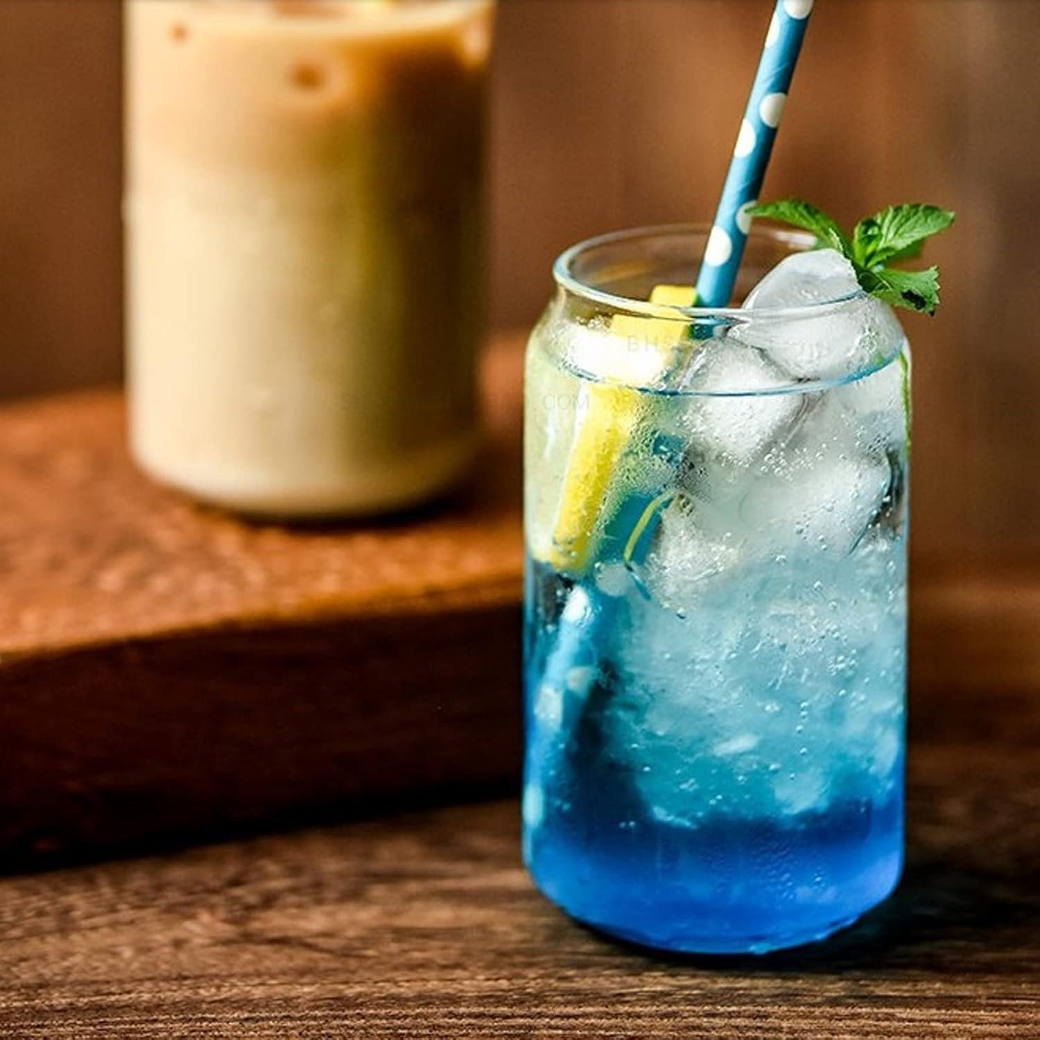pcs Drinking Glasses with Bamboo Lid and Straw, Beer Can Shaped Iced Coffee Cup for Milk, Coffee, Ice Water, Cocktail (500ml) - Image 3