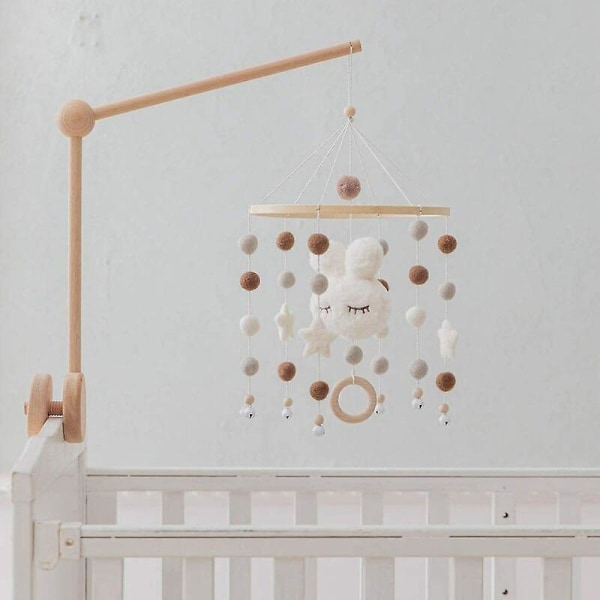 Baby with Felt Ball Hanging Nursery Rabbit Wind Chime Crib Mobile (White) - Image 2