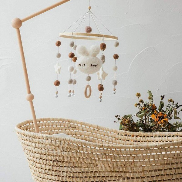 Baby with Felt Ball Hanging Nursery Rabbit Wind Chime Crib Mobile (White) - Image 3