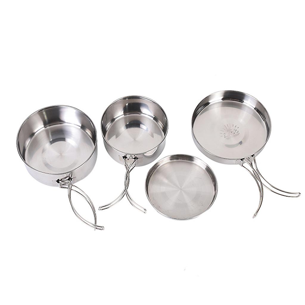 pcs Stainless Steel Pots/Frying Pan/Lid for Outdoor Camping Cooking - Image 1