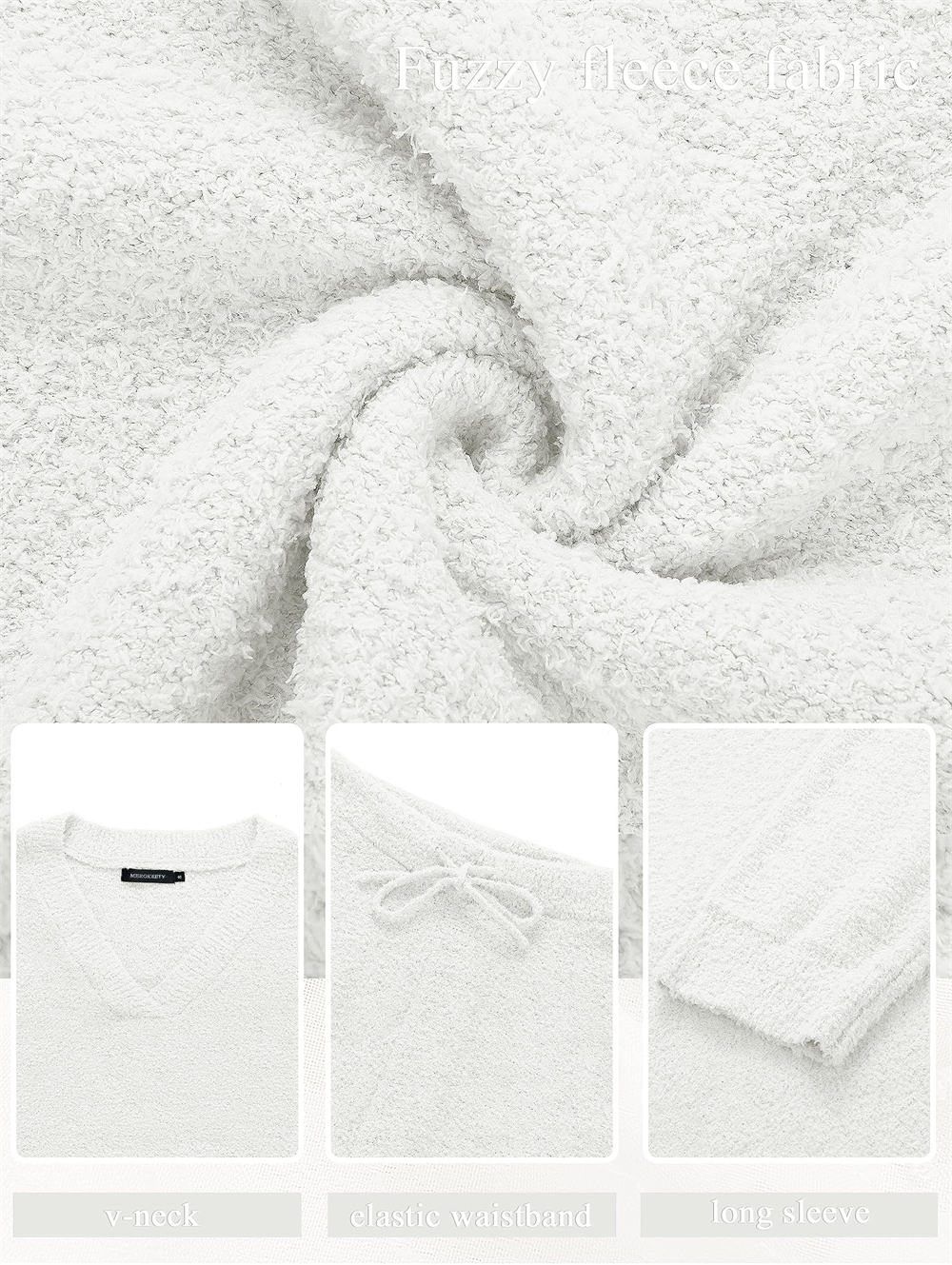 Women's 2-Piece Set Fuzzy Fleece Pajamas Set Long Sleeve Loungewear Blue Blue Blue M - Image 5
