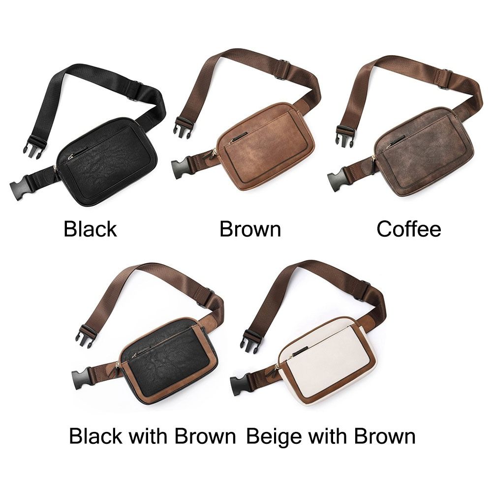 Women PU Leather Belt Bag Crossbody Waist Bag Travel Bag Black - Image 2