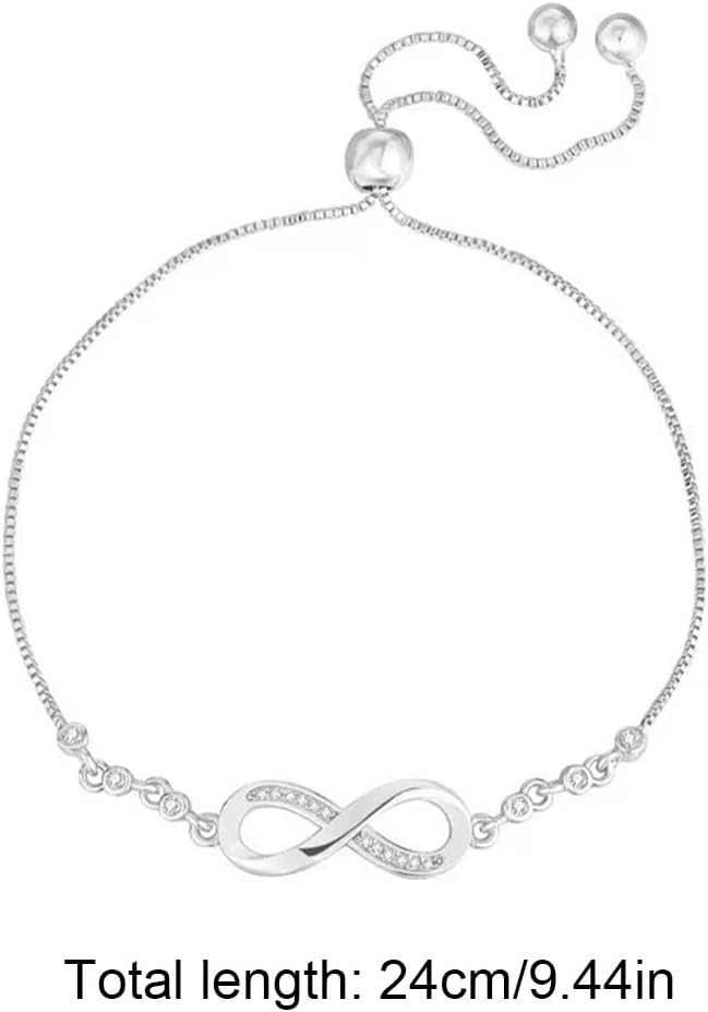 Women's Bracelet in 925 Sterling Silver Infinity Love Bracelet with Cubic Zirconia Heart, Women's Bracelet in 925 Sterling Silver Infinity Bracelet Adjustable – yux - Image 4