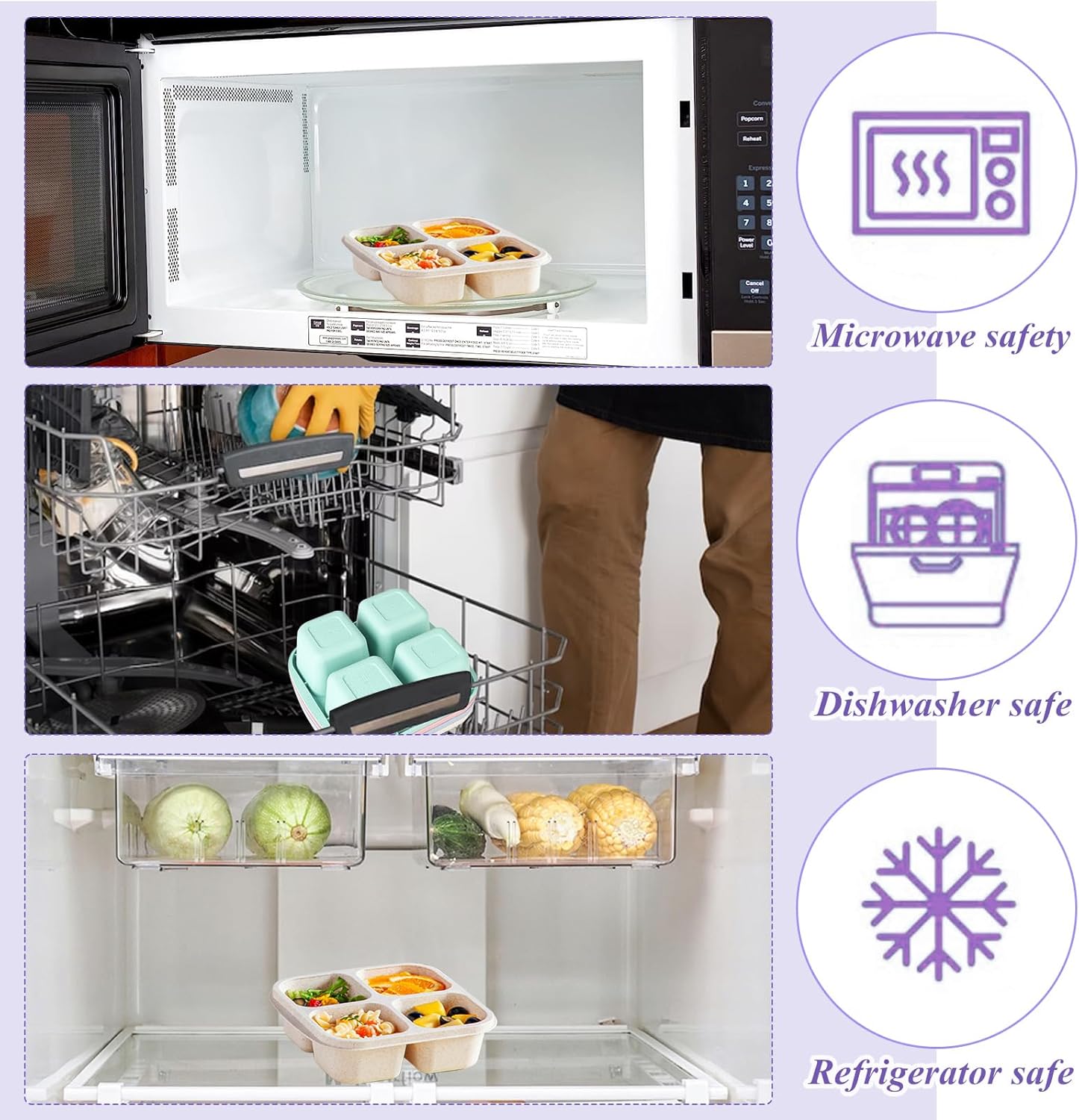 4-pack snack boxes with compartments, snack containers for kids and adults, 4-compartment bento lunch boxes - Image 3