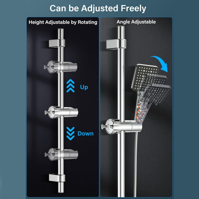 Adjustable Shower Head with 2 Hooks for 16-27mm Shower Rod, Wall Mounted Chrome Hand Shower Holder - Image 2