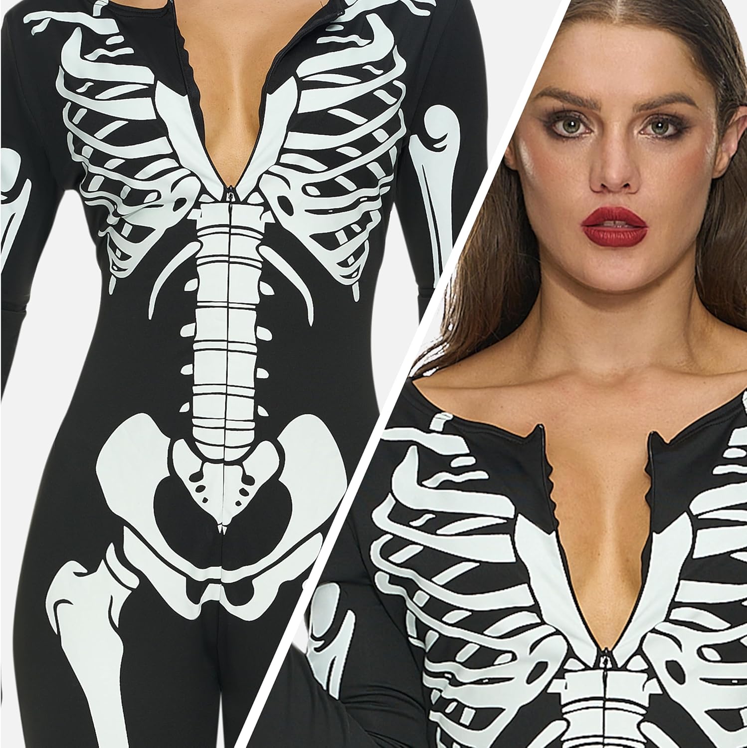 Adult Chilren Skeleton Costume Women Glow in the Dark Skeleton Costume Halloween Fancy Dress Up Role Play Cosplay 1 XL - Image 3
