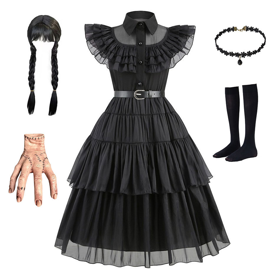Black Cosplay Costume for Girls, Halloween Costume for Kids, Role Play Costume with Accessories, Multiple Sizes Available 130cm - Image 1