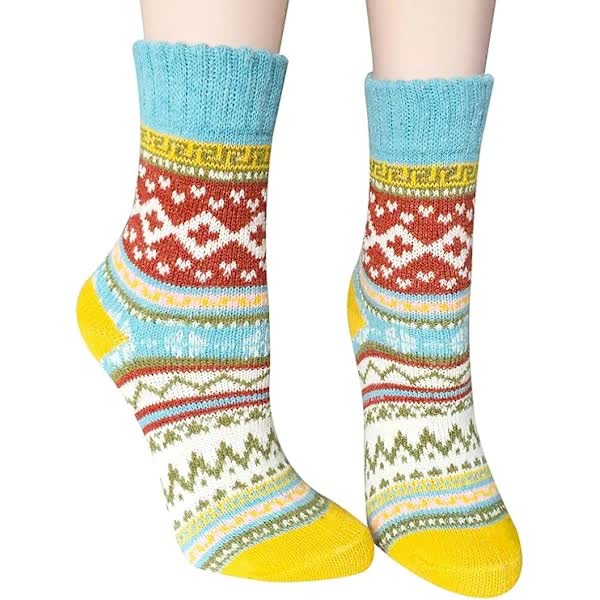 Pairs of Women's Merino Wool Socks, Thicker Thermal Knitting, Women's Socks for Hiking, Backpacking, Climbing, Winter (Red/Brown/Green/Blue/Dark Blue) - Image 3
