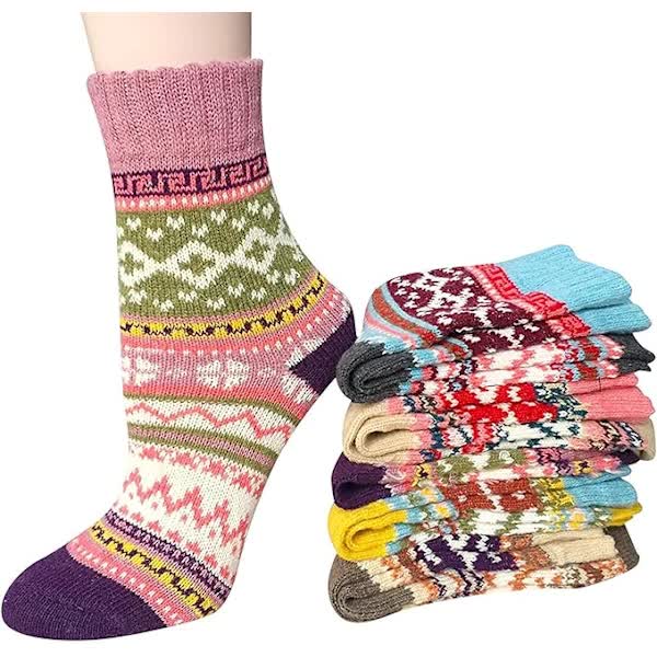Pairs of Women's Merino Wool Socks, Thicker Thermal Knitting, Women's Socks for Hiking, Backpacking, Climbing, Winter (Red/Brown/Green/Blue/Dark Blue) - Image 4