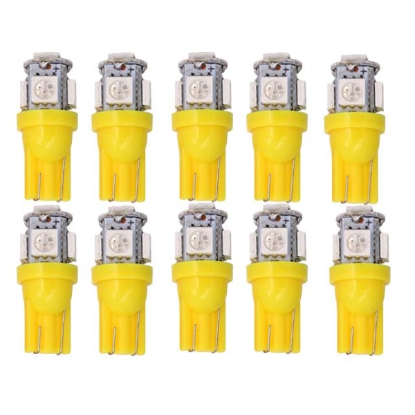 T10 w5w LED with 5 pcs 5050SMD Yellow-Orange chip 12v DC 10-pack Yellow Yellow - Image 1