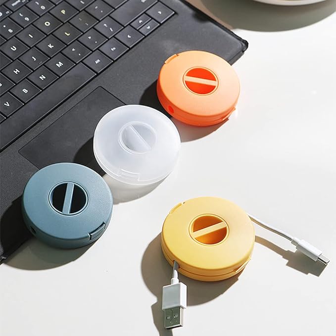 Set of 4 cable holders, empty, retractable, compact and versatile, for USB cables, charging cables and small accessories R - Image 1
