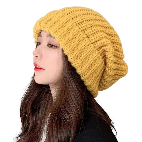 Knitted Hat Baggy Slouchy Ribbed Stretchy Warm - Solid Color Autumn Winter Women Men - Image 1