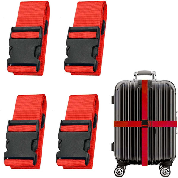 Suitcase 4-piece Luggage Strap Luggage Strap Set Cross Luggage Strap Adjustable Suitcase Strap Buckle Suitcase Strap RED - Image 1