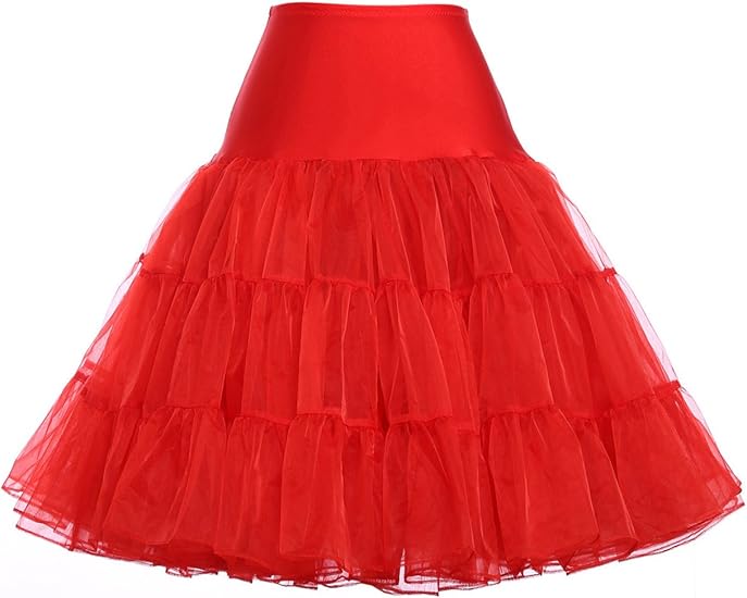 50s Petticoat Rockabilly Dress Tulle Tutu for Women Red Red L - Image 1