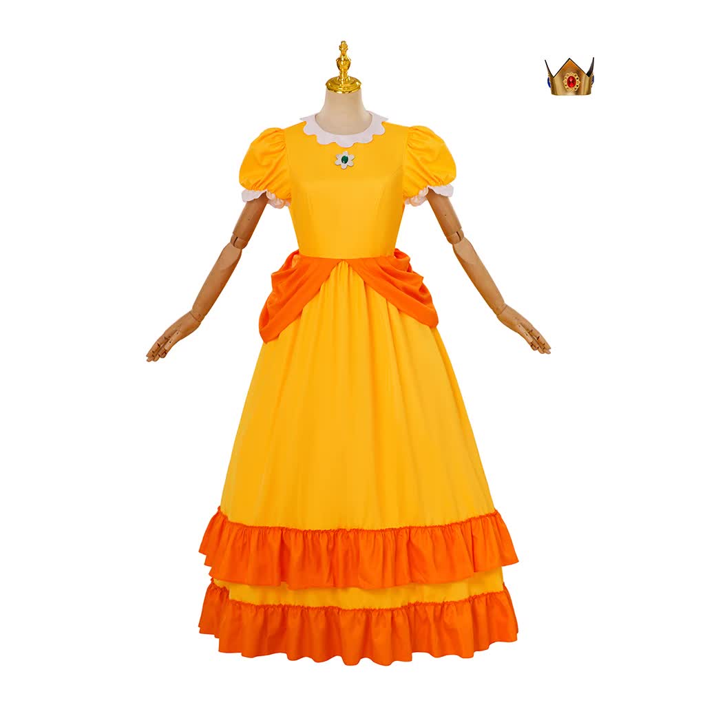 Daisy Cosplay Dress Rosalina Costume Halloween Carnival Cosplay Princess Dress with Crown Birthday Party Stage Wear with Headpiece XS XS Daisy - Image 1