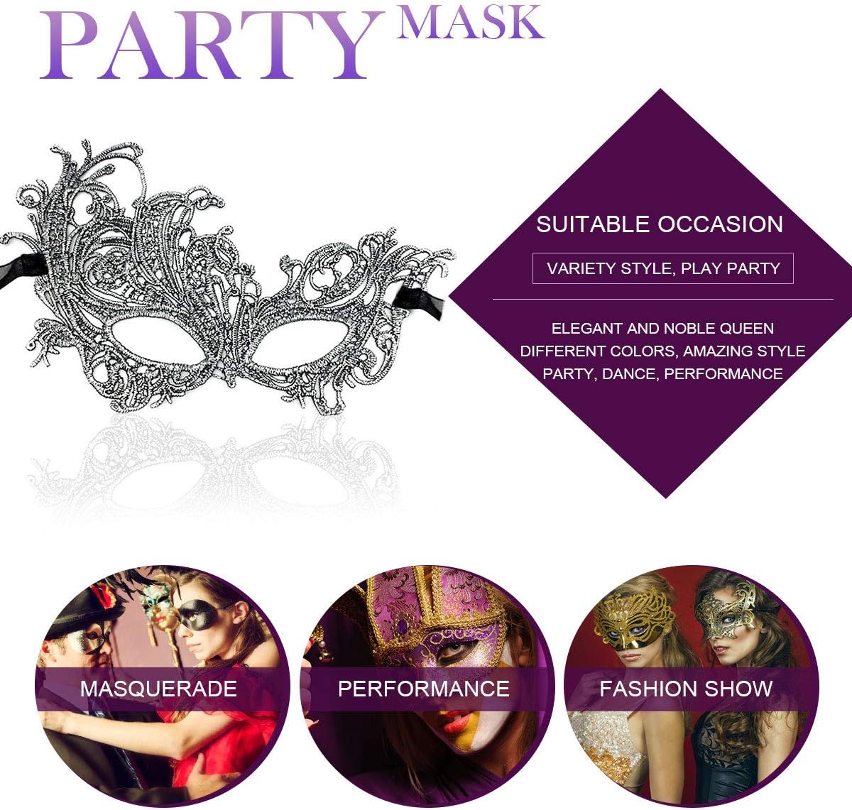 Masquerade Mask - Venetian Mask for Women, Beautiful Elegant Lace Mask for Ladies Halloween Mardi Gras Party Gold+Silver+Black - Image 2