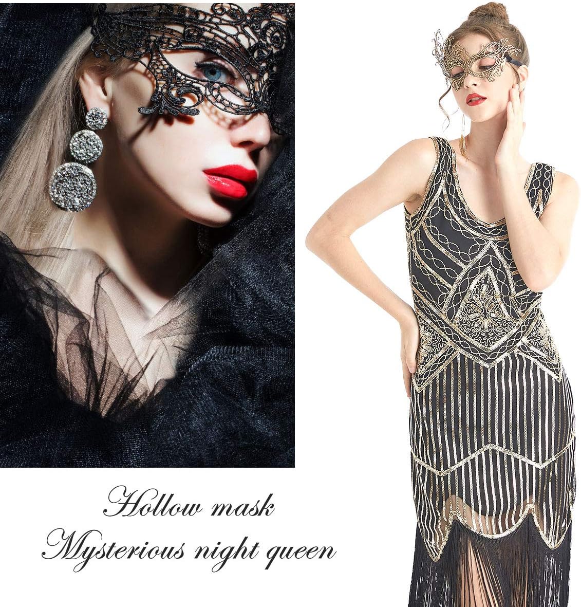 Masquerade Mask - Venetian Mask for Women, Beautiful Elegant Lace Mask for Ladies Halloween Mardi Gras Party Gold+Silver+Black - Image 3