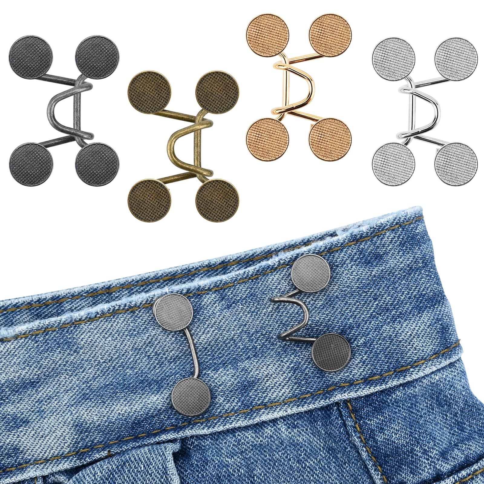 Jeans Waist Adjustment Set, No Stitching, Removable Trouser Buttons, Jeans Waist Buckle, Jeans Tightening Buckle for Waist Adjustment{EE} - Image 1