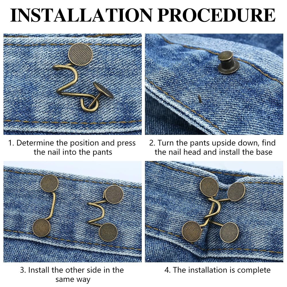 Jeans Waist Adjustment Set, No Stitching, Removable Trouser Buttons, Jeans Waist Buckle, Jeans Tightening Buckle for Waist Adjustment{EE} - Image 2