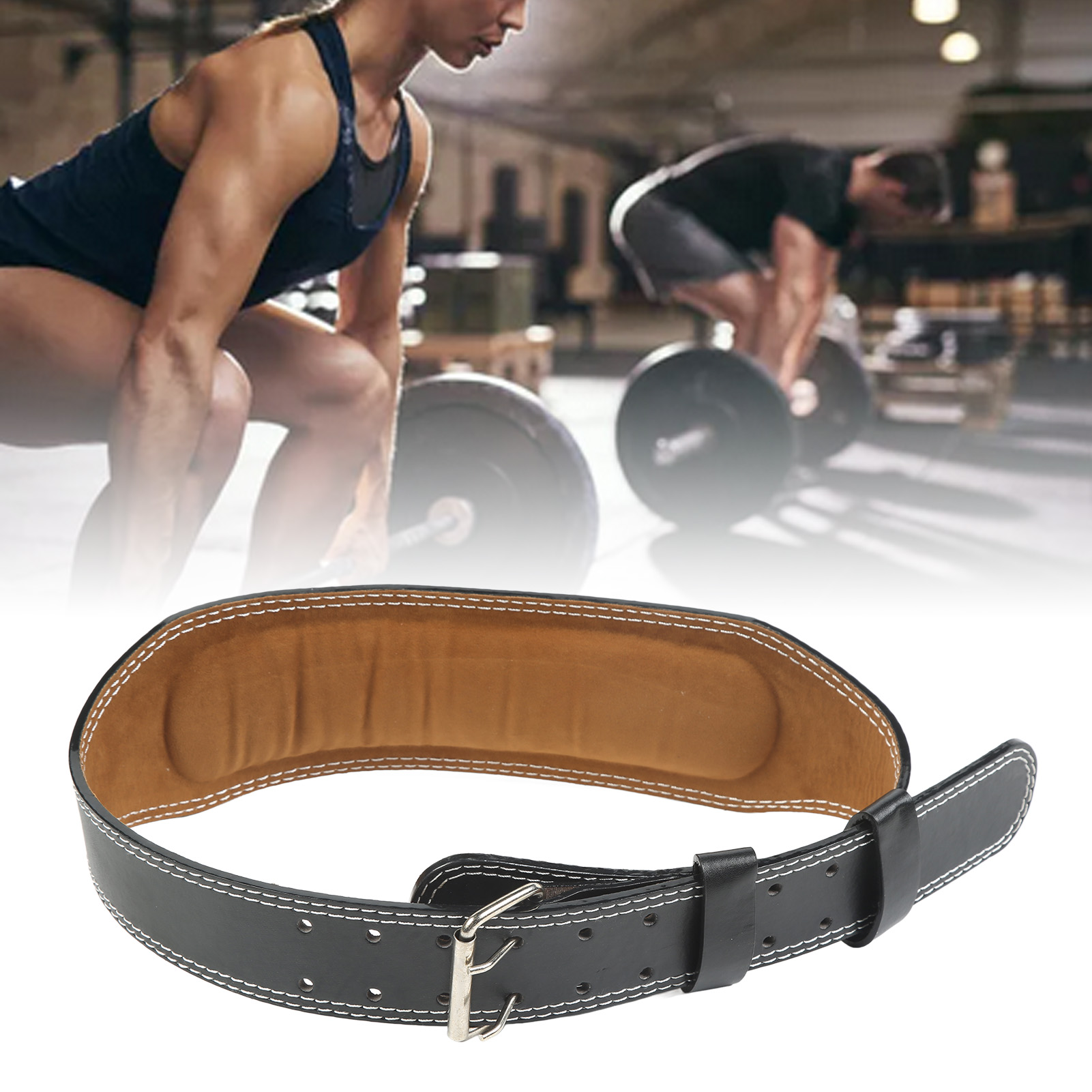 Weight belt for weightlifting, wide sports belt for waist support, fitness belt for rowing, squats, deadlifts, black - Image 1
