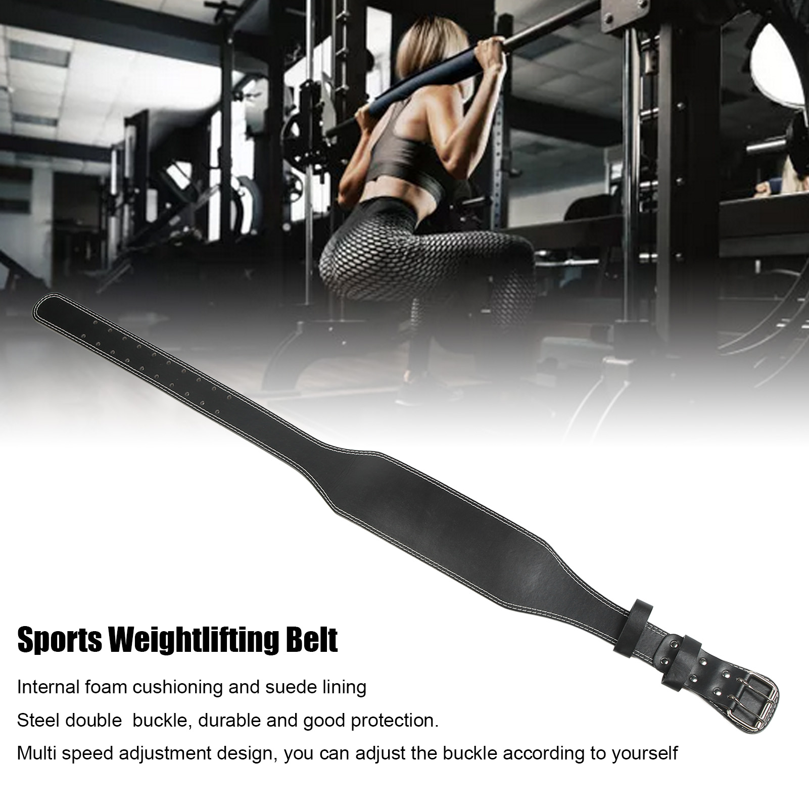 Weight belt for weightlifting, wide sports belt for waist support, fitness belt for rowing, squats, deadlifts, black - Image 8