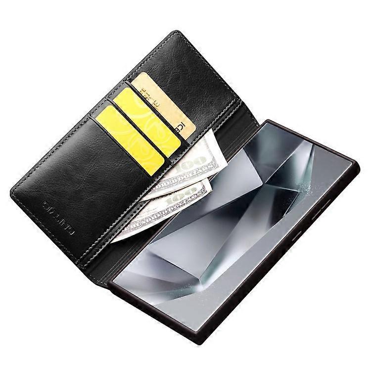 Compatible with Samsung Galaxy S24 Ultra Mobile Case Wallet Case Flip Stand Phone Protection Genuine Leather Black - Image 2