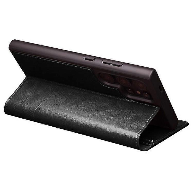 Compatible with Samsung Galaxy S24 Ultra Mobile Case Wallet Case Flip Stand Phone Protection Genuine Leather Black - Image 3