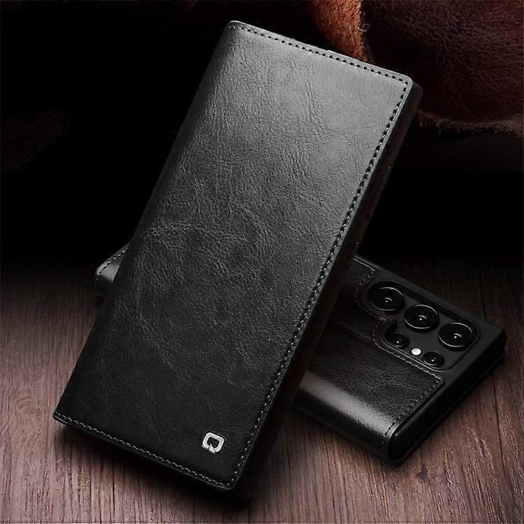 Compatible with Samsung Galaxy S24 Ultra Mobile Case Wallet Case Flip Stand Phone Protection Genuine Leather Black - Image 4