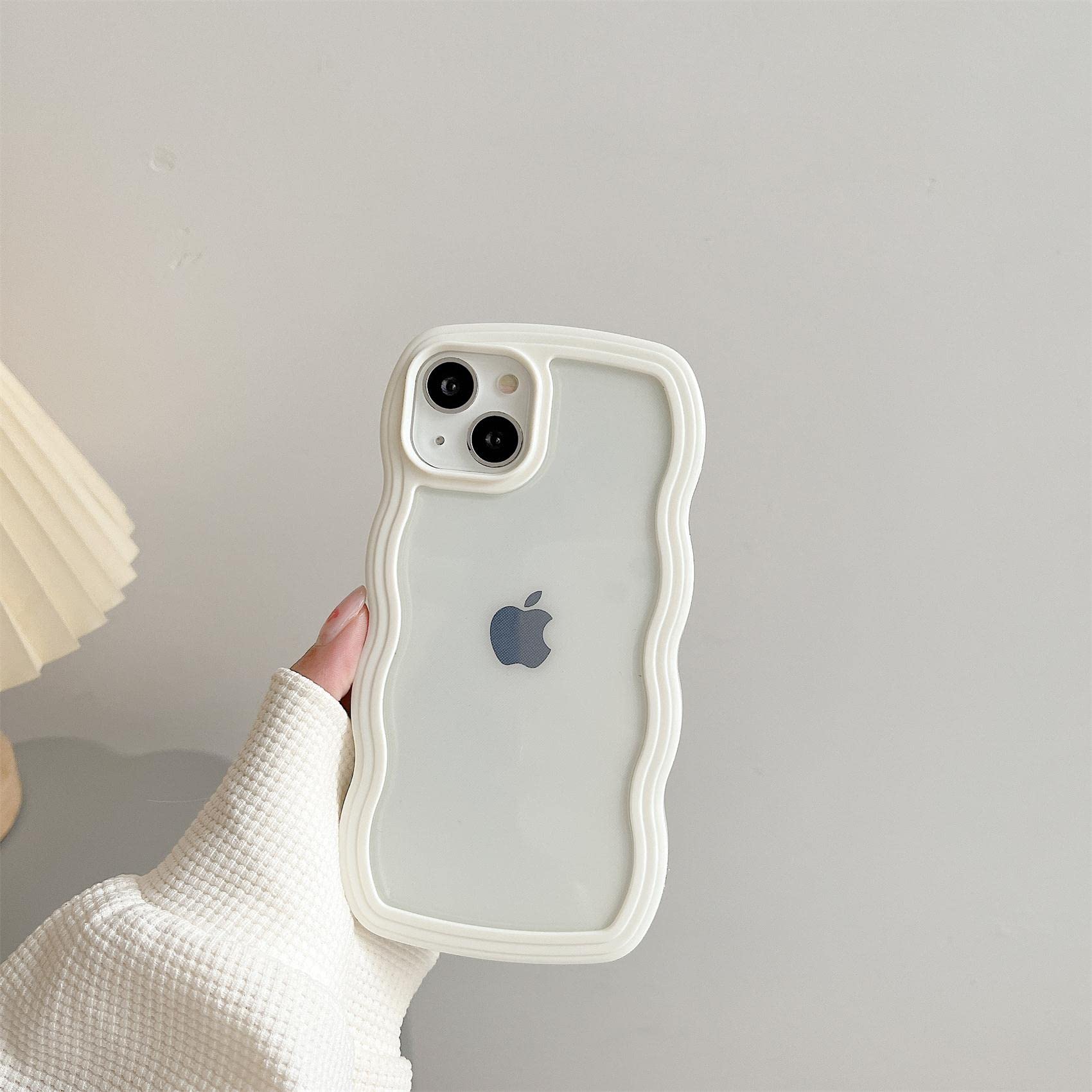 Transparent Cute Curly Simple Wavy Case, Aesthetic Design Bumper, Soft TPU for iPhone 14 Pro Max-White - Image 1