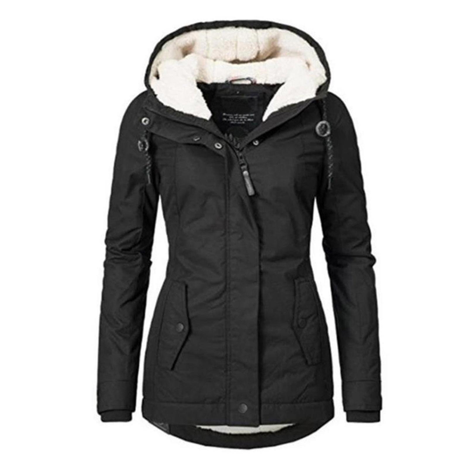 Waterproof Warm Winter Jacket with Hood, Thick Fleece Lined Cotton Jacket for Women - yujia Black XXXXL - Image 1