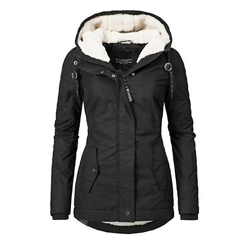Waterproof Warm Winter Jacket with Hood, Thick Fleece Lined Cotton Jacket for Women - yujia Black XXXXL - Image 3