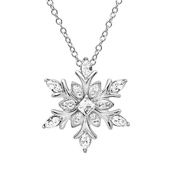 Diamond Snowflake Pendant Necklace in Silver on a Sterling Silver Chain - Image 1
