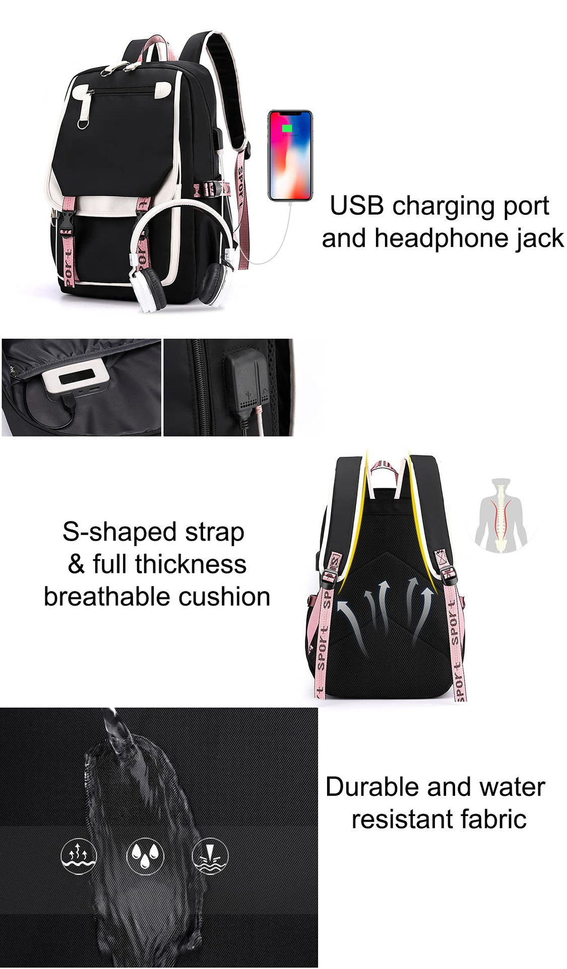 K-Pop Demon Hunters Anime School Backpack Cute Cartoon Bag for Students black_tfrf black 10 - Image 7