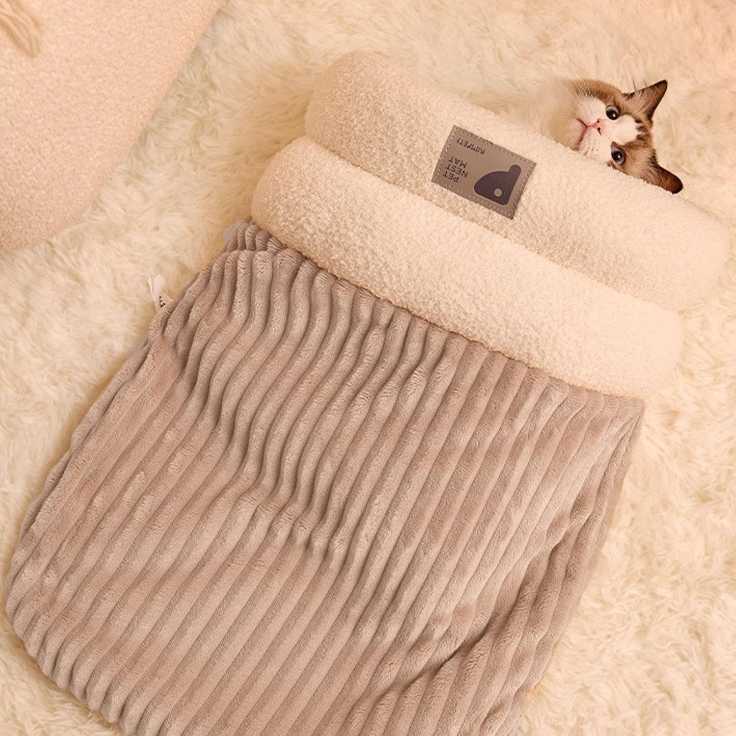 Sleeping Bag for Cat, Warm Pet Bed, Washable Cozy Cave for Cats gray L 34 x W 20 x H 20 cm - Image 3