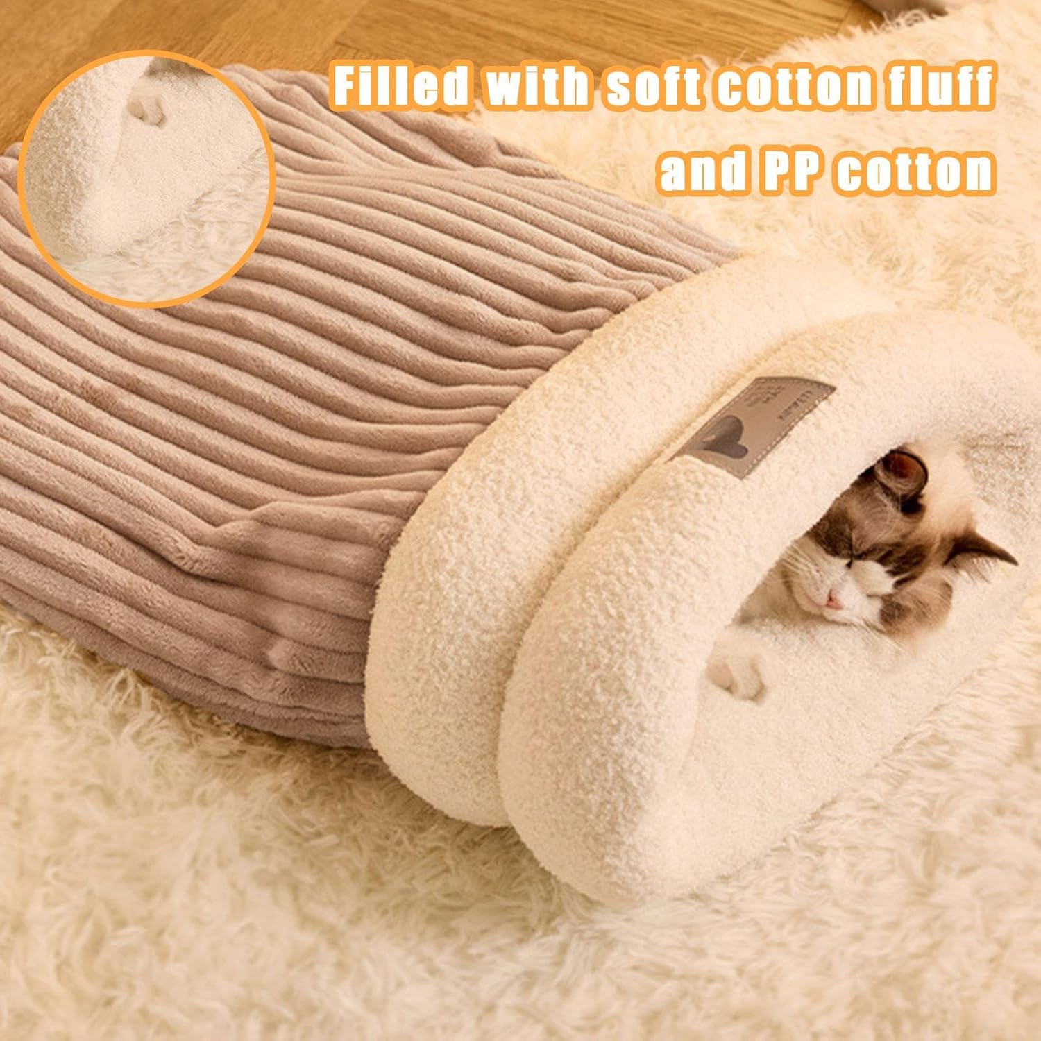 Sleeping Bag for Cat, Warm Pet Bed, Washable Cozy Cave for Cats gray L 34 x W 20 x H 20 cm - Image 6