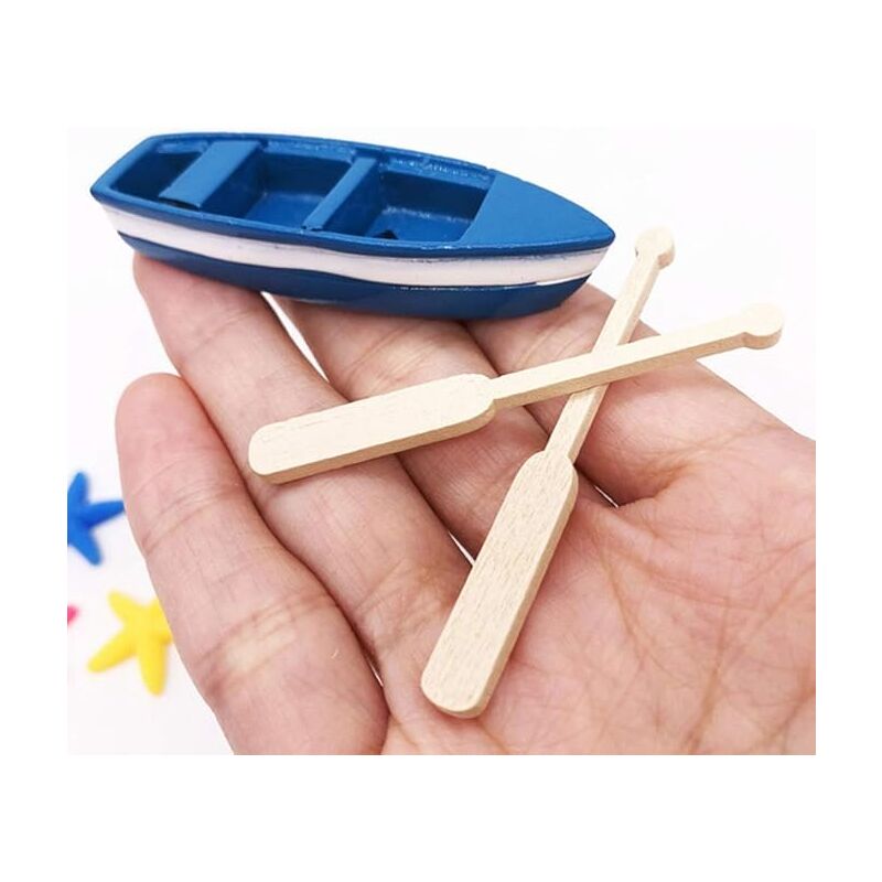 Miniature Dollhouse Rowing Boats with Oars Mini Fairy Garden Resin Rowing Boat Dollhouse Nautical Ornament - Image 3