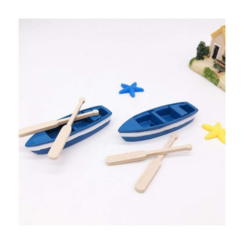 Miniature Dollhouse Rowing Boats with Oars Mini Fairy Garden Resin Rowing Boat Dollhouse Nautical Ornament - Image 4