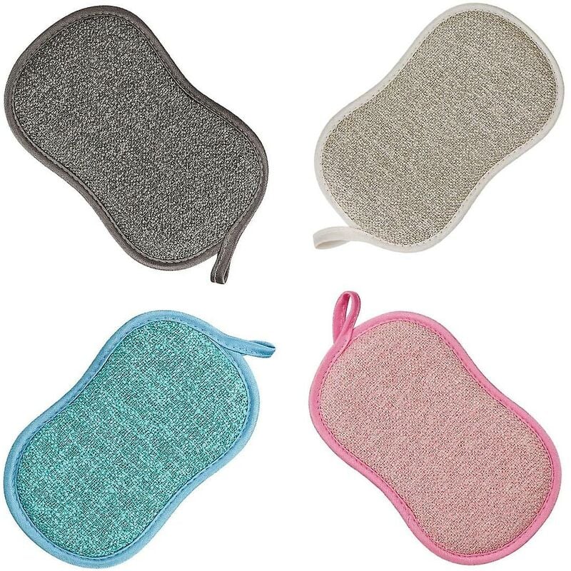 Reusable Microfiber Antibacterial Washable Dishwashing Sponges Scouring Pads Double Sponge for Non-Stick Pans Pots (4pcs Sponges) - Image 1