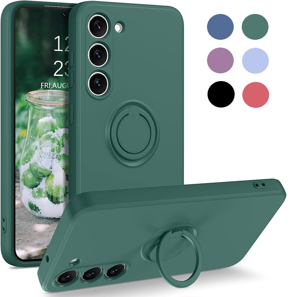 Samsung S23 - Choose Color Silicone Case Magnetic Ring Holder Green Green Green Green Green - Image 1