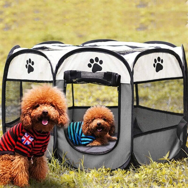 Foldable Playpen for Pets Dogs Cats Portable Soft Fabric Kennel Indoor Outdoor Gray 74*74*43 - Image 3