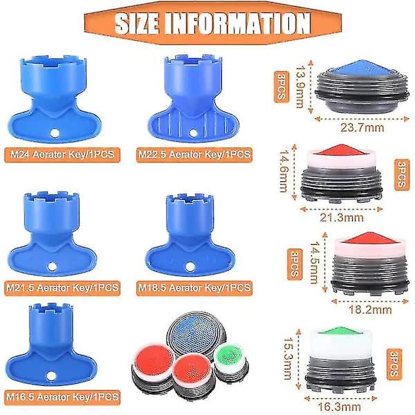 12pcs Faucet Aerator Replacement for Sink Aerator with 5pcs Faucet Aerator Key Removable Tool M16.5 18.5 21.5 24mm... - Image 2