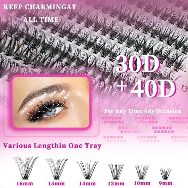 Individual False Eyelashes, Pre-made Cluster Lashes, Eyelash Extension Kit with D-curl for Beginners (30+40+50D)_tfrf - Image 3