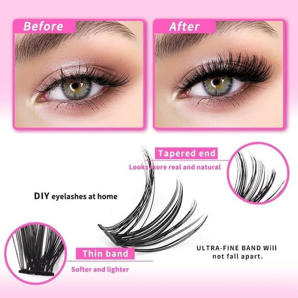 Individual False Eyelashes, Pre-made Cluster Lashes, Eyelash Extension Kit with D-curl for Beginners (30+40+50D)_tfrf - Image 5