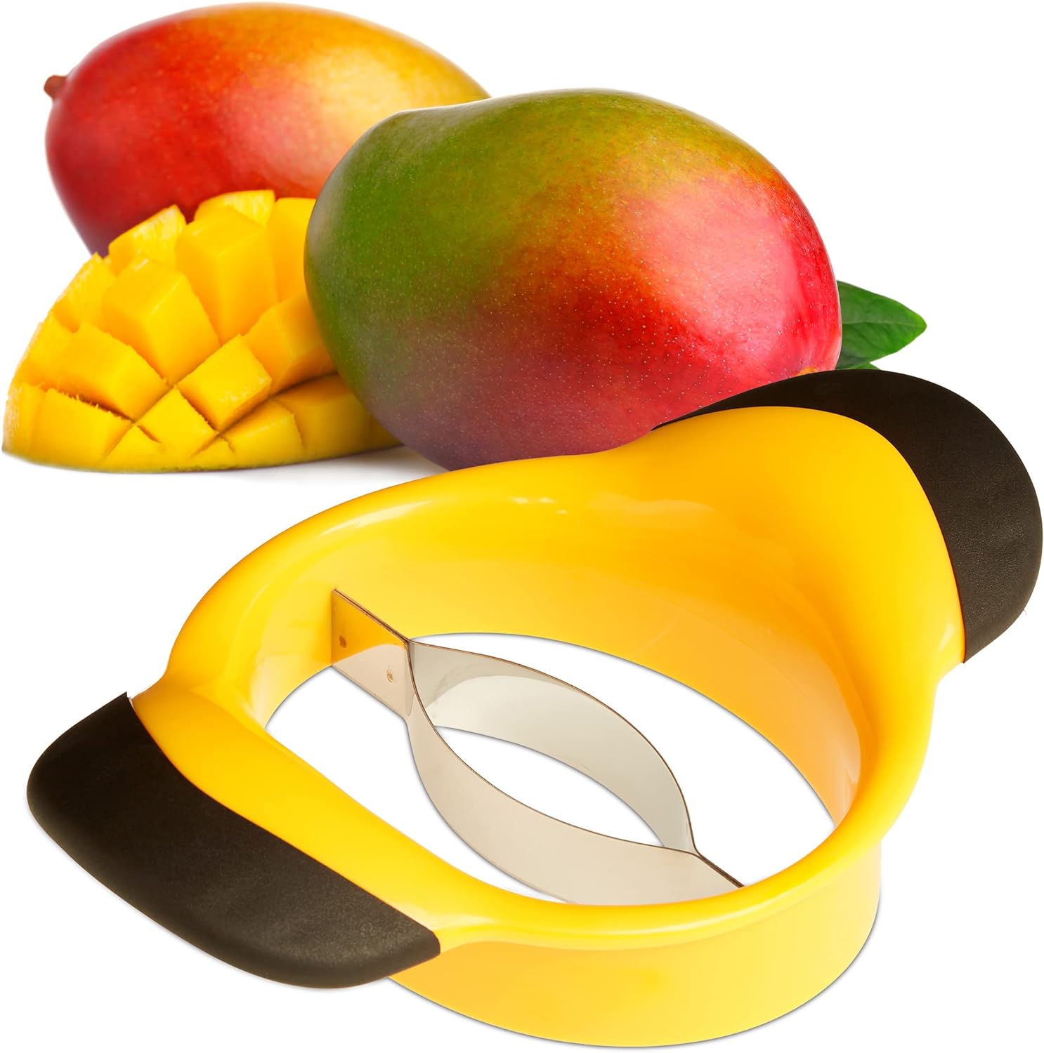 Mango Slicer, Split & Core Mangoes, Non-Slip Handles, Stainless Steel Blade, Slicer, Black-Yellow_yux - Image 1