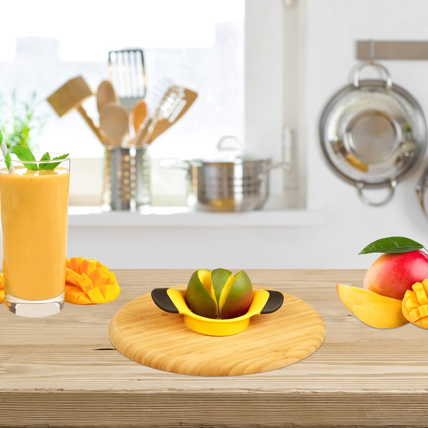 Mango Slicer, Split & Core Mangoes, Non-Slip Handles, Stainless Steel Blade, Slicer, Black-Yellow_yux - Image 2