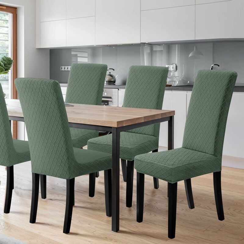 Chair Covers, 4 Pieces Chair Covers, Stretch Dining Chair Covers, Universal Washable Removable Cover (Green) - Image 2