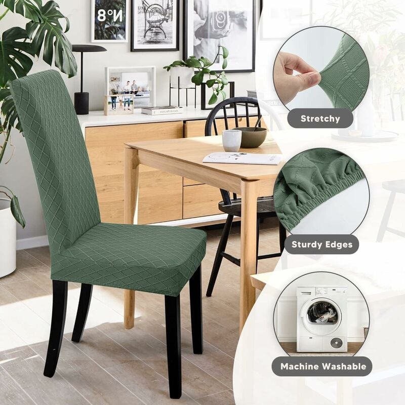 Chair Covers, 4 Pieces Chair Covers, Stretch Dining Chair Covers, Universal Washable Removable Cover (Green) - Image 3