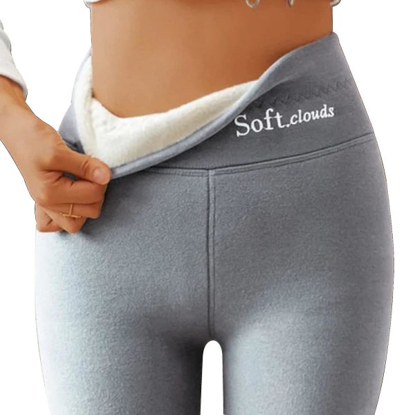 Women's Winter Sherpa Fleece Lined Leggings Thermal Warm Pants Stretchy Thick Soft Light Grey 3XL - Image 1