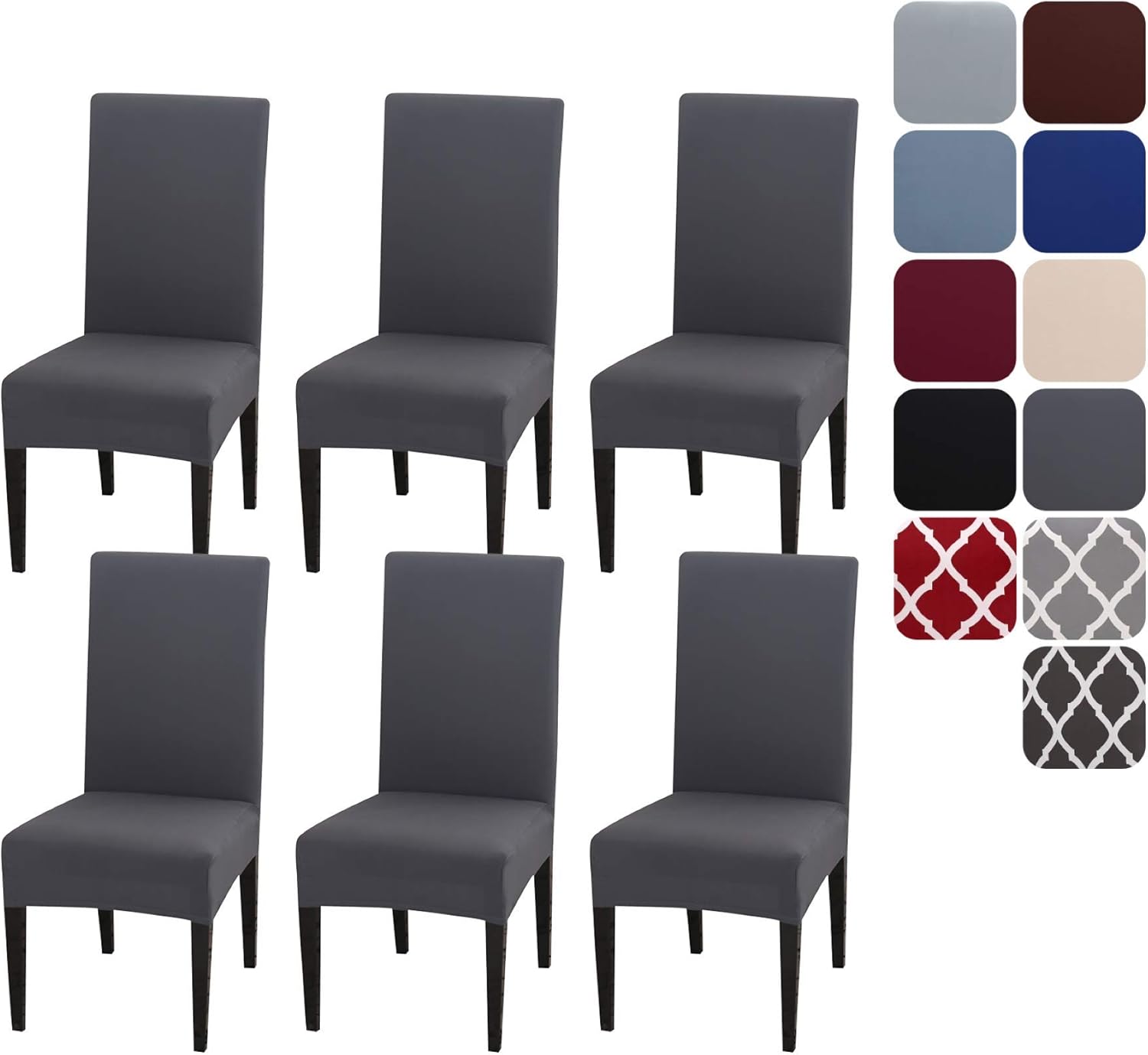 Chair Covers Set of 4 or 6, Stretch Removable Washable Chair Covers Decoration Slipcovers Seat Covers for Hotel grey-tfrf grey 6pcs - Image 1
