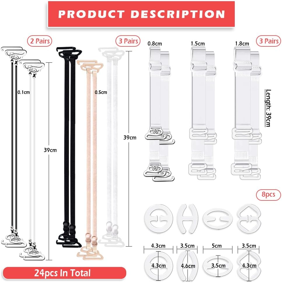 24pcs Transparent Bra Straps, Invisible Adjustable Bra Straps Non-slip Bra Replacement Straps, 8pcs Transparent Bra Strap Clips + 16pcs Bra Straps_xx_yux - Image 2